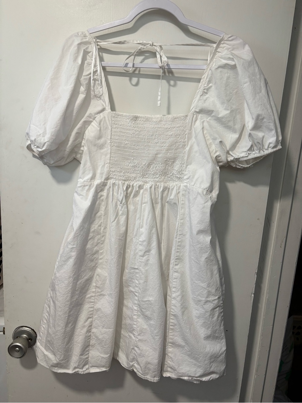 Draper James Magnolia White Cotton Puff Sleeve Smocked Babydoll Mini Dress Sz L - Picture 5 of 10